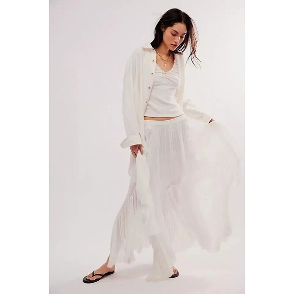 Free People Fp One Clover Skirt Asymmetrical Tiered Flowy Guaze  White XS - Picture 2 of 12